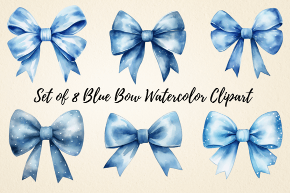 Blue Bow Watercolor Clipart: Editorial Illustrations