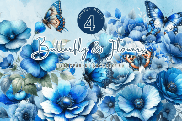 Blue Flowers Clipart Watercolor Floral Illustrations