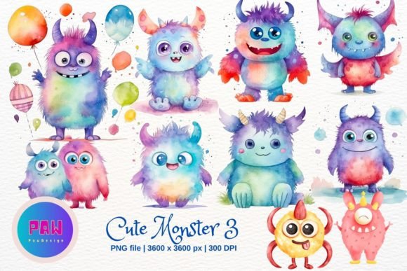 Cute Monster 3 Watercolor Sublimation: A Freebie That Crafts Cute & Marketable Magic