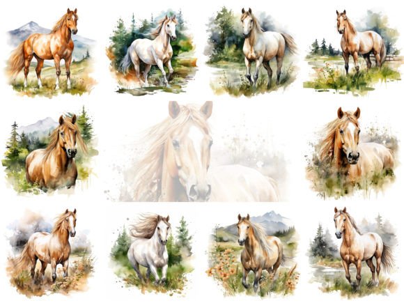 Elegant Horse Watercolor Illustrations for Branding and Creative Projects