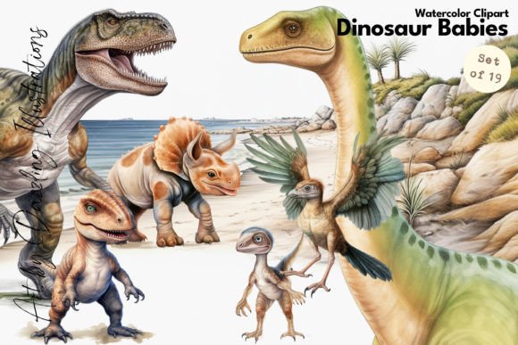 h1Roar Watercolor Baby Dinosaurs Illustrations for Playful Branding Projects/h1