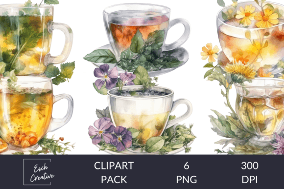 Herbal Tea Cups Watercolor Clipart: A Soft, Organic Illustration for Local Branding