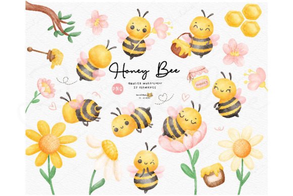 Honey Bee Watercolor Clipart: Cute Baby Illustrations