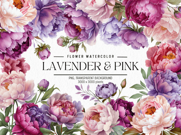 Lavender Pink Flowers Watercolor Illustrations for Crafters