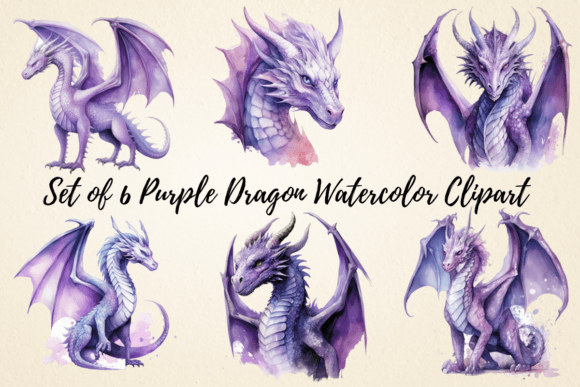 Purple Dragon Watercolor Clipart for Illustrations