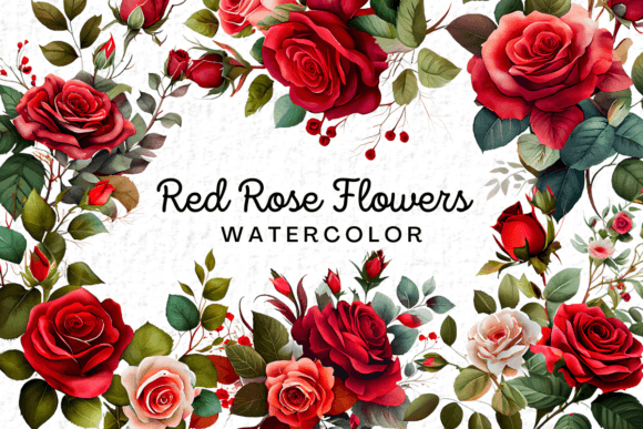 Red Rose Flowers Watercolor Clipart Illustrations Review