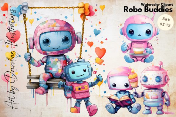 Robo-Buddies Watercolor Robots Nursery: A Fresh Illustrations Pick for Playful Branding