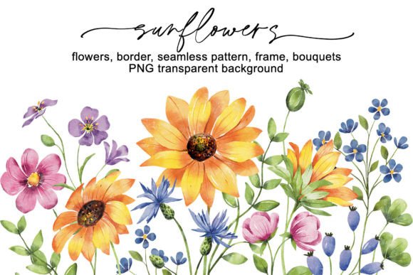 Sunflowers Watercolor Clipart PNG for Branding & Marketing