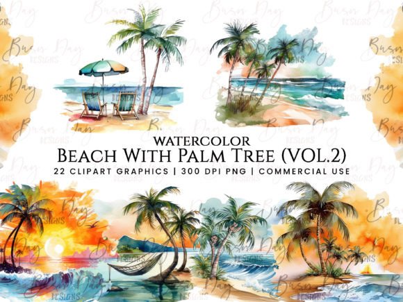 Watercolor Beach Palm Tree Clipart Vol.2 Review