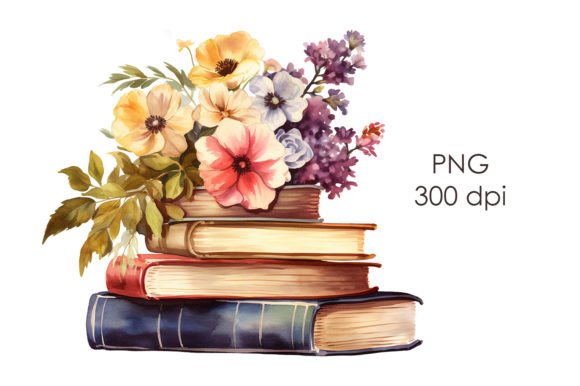 Watercolor Book Clipart: Illustrations for Digital Products
