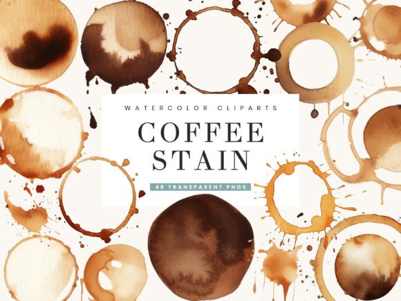 Watercolor Coffee Stain Clipart Bundle – Perfect for Cozy Craft Brands & Handmade Gift Lines