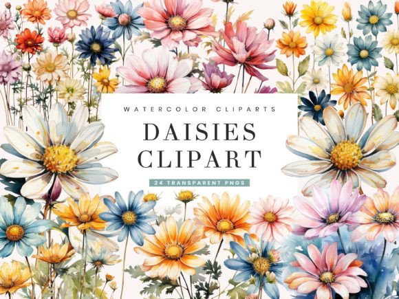 Watercolor Daisies Clipart Bundle: Fresh Illustrations for Crafters & Etsy Sellers