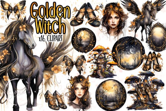 Watercolor Dark Fall Fairy Witch Clipart