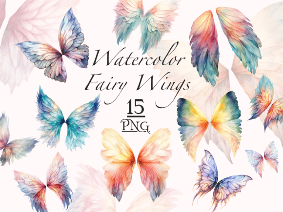 Watercolor Fairy Wings PNG Bundle: Illustrations for Crafters