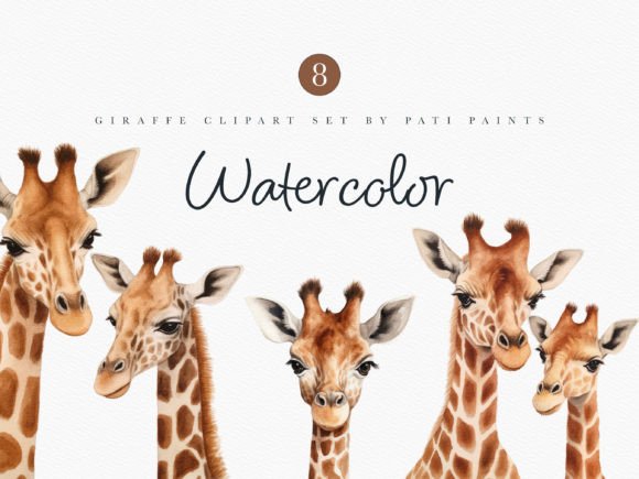 Watercolor Giraffe Clipart Nursery Set Illustrations