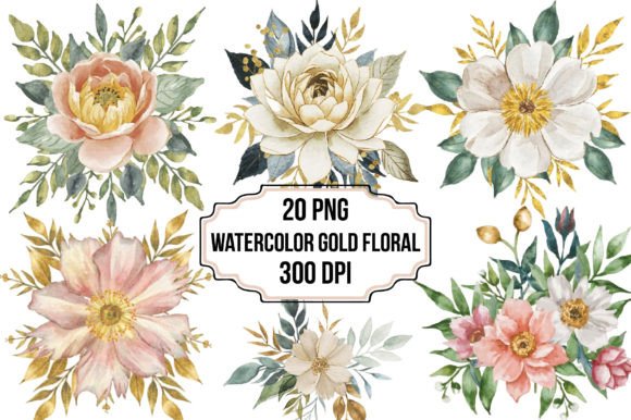 Watercolor GOLD FLORAL DREAMS Design: Freebies Review