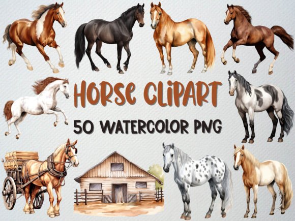 Watercolor Horse Clipart Set for Illustrations & Crafting Projects