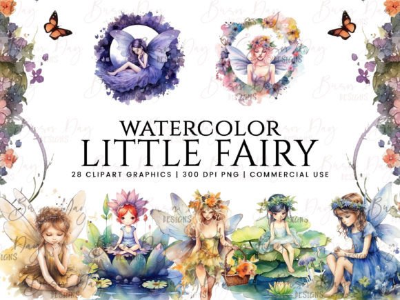 Watercolor Little Fairy Clipart Bundle Illustrations