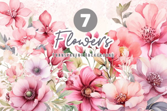 Watercolor Pink Flowers Illustrations for Crafting