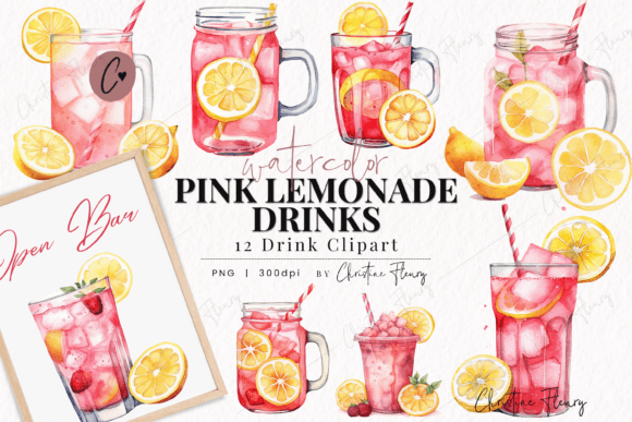 Watercolor Pink Lemonade Drinks Clipart Review