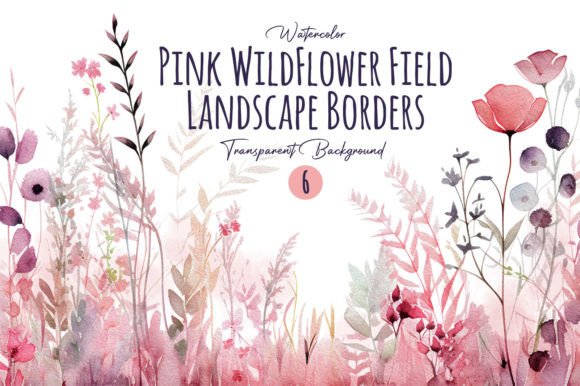Watercolor Pink Wild Flower Border Illustrations for Crafters & Handmade Sellers