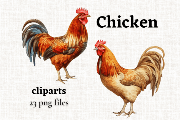 Watercolor Realistic Chicken Rooster PNG Illustrations