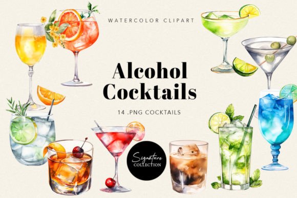 Watercolor Signature Alcohol Cocktails: Illustrations That Bring Craft Beverage Branding to Life