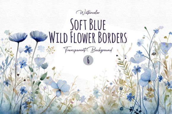 Watercolor Soft Blue Wildflower Borders – Elegant Illustrations for Handmade Crafters