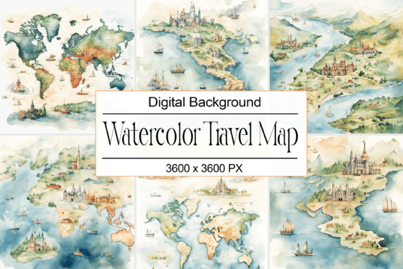 Watercolor Travel Map Illustrations for Blog & Editorial Design