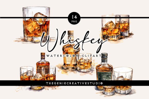 Watercolor Whiskey Clipart for Crafting: Elegant Illustrations for Cricut, Stickers & Handmade Business
