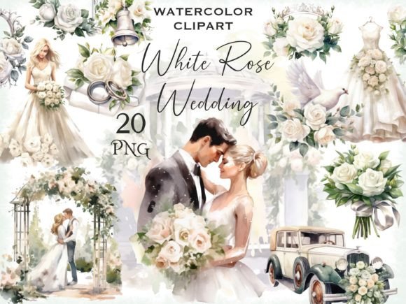Watercolor White Rose Wedding Clipart Illustrations Review