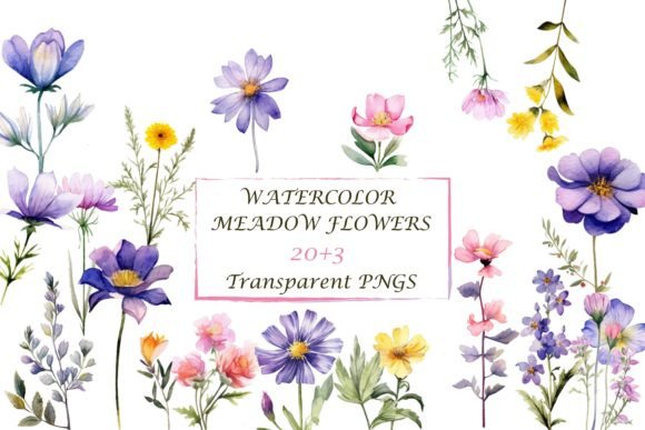 Watercolor Wild Flowers PNG Clipart for Illustrations