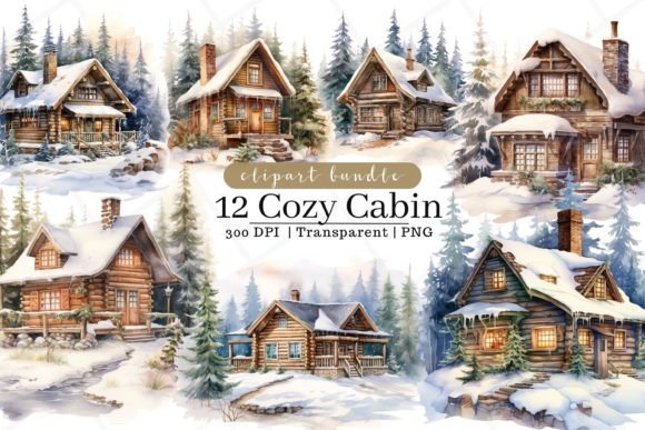 Winter Cozy Cabin Illustrations for Client Design