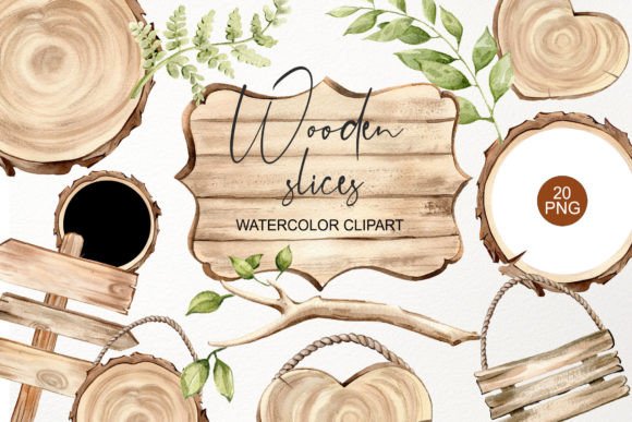 Wood Slice Sign Watercolor Clipart PNG for Branding & Marketing Visuals